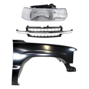 Front Fender Right (Passenger) for Chevrolet Silverado 1500/2500, 1999-2002, Primed (Ready to Paint), 3-Piece Kit with Grille and Headlight Replacement