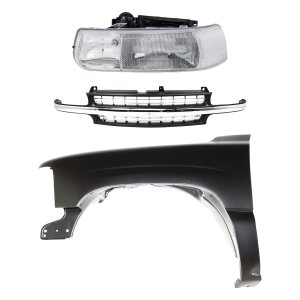 Front Fender Kit for Chevrolet Silverado 1500/2500 (1999-2002) Left (Driver), Primed (Ready to Paint), 3-Piece Set with Grille and Headlight, Replacement
