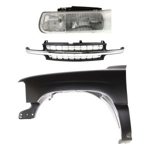 Front Fender for Chevrolet Silverado 1500/2500 (1999-2002), Tahoe (2000-2006), Left (Driver), Primed (Ready to Paint), 3-Piece Kit with Grille and Headlight, Replacement