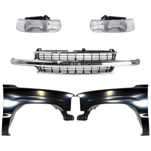 5-Piece Grille Kit with Fenders and Headlights for 1999-2002 Chevrolet Silverado 1500/2500, 2000-2006 Suburban 1500, Replacement