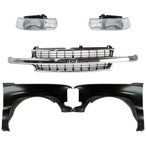 5-Piece Grille Kit for Chevrolet Silverado 1500/Silverado 2500 (1999-2002) & Suburban 1500 (2000-2006) with Fenders and Headlight Replacement