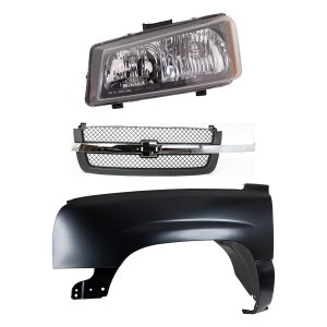 Front Fender Kit for Chevrolet C/K Full Size Pickup 2003-2007, Left (Driver), Primed (Ready to Paint), 3-Piece with Grille and Headlight, Replacement