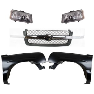 Front Fender for Chevrolet C/K Full Size Pickup 2003-2007, Right (Passenger) and Left (Driver), 5-Piece Kit with Grille Assembly and Headlights Replacement
