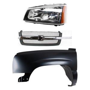 Front Fender Kit for 2003-2007 Chevrolet Silverado Left (Driver), 3-Piece Primed (Ready to Paint) with Grille and Headlight Replacement