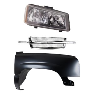 Front Fender for Chevrolet Silverado 2003-2007 Right (Passenger), 3-Piece Kit, Primed (Ready to Paint), Steel, with Grille and Headlight Replacement