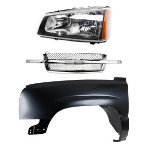 Front Fender Left (Driver) 3-Piece Kit for 2003-2007 Chevrolet Silverado, Primed (Ready to Paint), Steel, with Grille and Headlight, Replacement