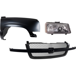 Front Fender Right (Passenger) for 2004 Chevrolet Silverado 1500, 3-Piece Kit, Primed (Ready to Paint), Steel, with Grille and Headlight, Replacement