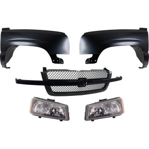 Front Fender Kit for 2004 Chevrolet Silverado 1500, Right (Passenger) and Left (Driver), 5-Piece Set with Grille and Headlights Replacement