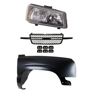 Front Fender Kit for Chevrolet C/K Full Size Pickup (2003-2007), Right (Passenger), Primed (Ready to Paint), 3-Piece Set, with Grille and Headlight, Replacement
