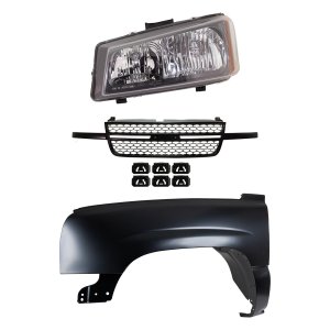 Front Fender Kit for Chevrolet C/K Full Size Pickup 2003-2007, Left (Driver), Primed (Ready to Paint), 3-Piece Set with Grille and Headlight Replacement