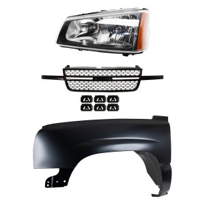 Front Fender for Chevrolet Chevrolet C/K Full Size Pickup 2003-2007, Left (Driver), Primed (Ready to Paint), 3-Piece Kit with Grille and Headlight, Replacement