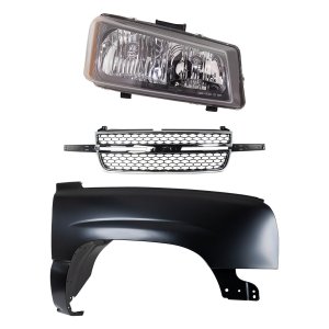 Front Fender Right (Passenger) for Chevrolet Silverado 2003-2007, 3-Piece Kit, Primed (Ready to Paint), Steel, with Grille and Headlight Replacement