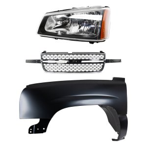 Front Fender for Chevrolet Silverado 2003-2007 Left (Driver), 3-Piece Kit, Primed (Ready to Paint), Steel, with Grille and Headlight Replacement