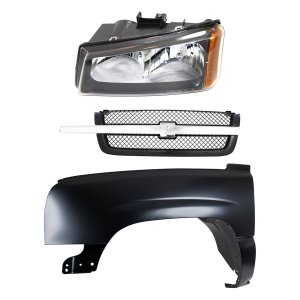 Front Fender Replacement Kit for Chevrolet C/K Full Size Pickup 2003-2007, Left (Driver) Side, Primed (Ready to Paint), 3-Piece with Grille and Headlight