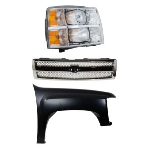 3-Piece Kit Grille for Chevrolet Silverado 1500 2007-2013, Includes Fender and Headlight Replacement
