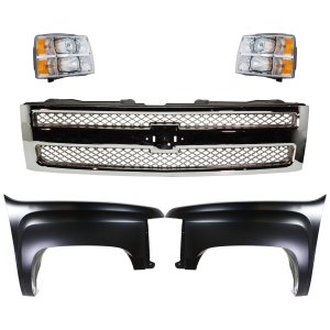 Grille, Fenders, and Headlights Kit for Chevrolet Silverado 1500 2007-2013, 5-Piece Replacement