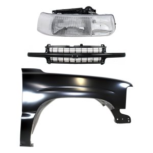 Front Fender Right (Passenger) for Chevrolet Silverado 1500/Silverado 2500 2000-2006, Primed (Ready to Paint), 3-Piece Kit, with Grille and Headlight Replacement