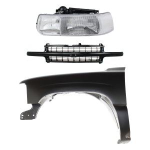 Front Fender Kit for Chevrolet Silverado 1500/Silverado 2500 (2000-2006), Left (Driver), Primed (Ready to Paint), 3-Piece with Grille and Headlight Replacement
