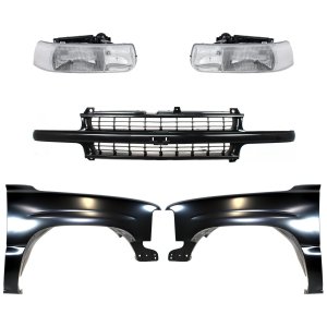 Front Fender Kit for Chevrolet Silverado 1500/Silverado 2500 2000-2006, Right (Passenger) and Left (Driver), Primed (Ready to Paint), 5-Piece with Grille and Headlights, Replacement