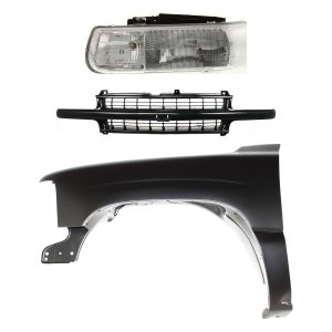 Front Fender Kit for Chevrolet Suburban 1500/2500 1999-2002 / Tahoe 2000-2006, Left (Driver), Primed (Ready to Paint), 3-Piece with Grille and Headlight, Replacement