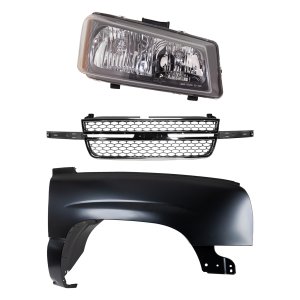 Front Fender Replacement Kit for Chevrolet Chevrolet C/K Full Size Pickup 2003-2007, Right (Passenger), Primed (Ready to Paint), 3-Piece, with Grille and Headlight