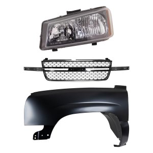 Front Fender Left (Driver) 3-Piece Kit for Chevrolet C/K Full Size Pickup 2003-2007, with Grille and Headlight, Primed (Ready to Paint) Replacement