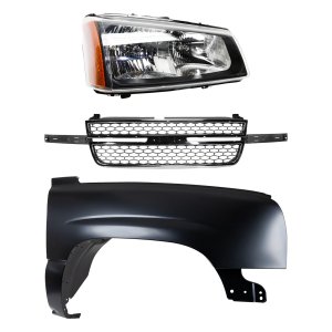 Front Fender Right (Passenger) for Chevrolet C/K Full Size Pickup 2003-2007, Primed (Ready to Paint), 3-Piece Kit with Grille and Headlight Replacement