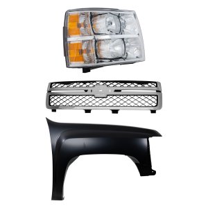 3-Piece Grille Kit for Chevrolet Silverado 2500 HD/3500 HD 2011-2014, Includes Fender and Headlight, Replacement Set