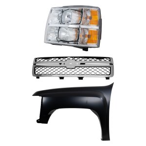 3-Piece Kit Grille for Chevrolet Silverado 2500 HD/3500 HD 2011-2014, Includes Fender and Headlight Replacement