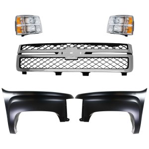 5-Piece Grille Kit with Fenders and Headlights for 2011-2014 Chevrolet Silverado 2500 HD/3500 HD, Replacement