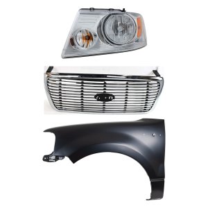 Grille Kit for Ford F-150 (2004-2006), Chrome Shell with Black Insert, 3-Piece Set, Includes Fender and Headlight, Replacement