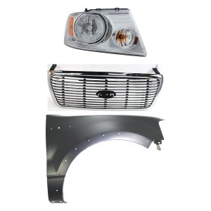 3-Piece Grille Kit for 2004-2006 Ford F-150, Chrome Shell with Black Insert, Includes Fender and Headlight, Replacement