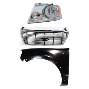 Grille Kit for Ford F-150 2004-2006, Chrome Shell with Black Insert, 3-Piece Set, Includes Fender and Headlight, Replacement