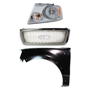 Grille Kit for Ford F-150 2004-2006, Chrome Shell with Beige Insert, 3-Piece Set, Includes Fender and Headlight Replacement