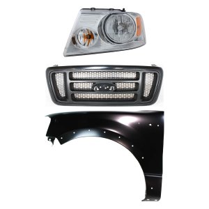Headlight Assembly Kit for 2004-2006 Ford F-150, Left (Driver) Side, Halogen, 3-Piece with Fender and Grille Assembly, Replacement