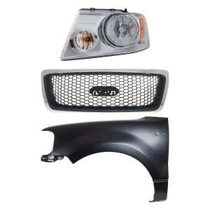 Grille for FORD F-150 2006, Chrome Shell with Black Insert, 3-Piece Kit, includes Fender and Headlight Replacement