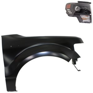 Headlight Assembly Kit for Ford F-150 2013-2014, Right (Passenger) LED Light, 2-Piece Kit with Fender, Replacement