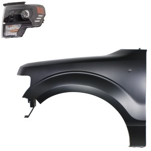 LED Headlight Assembly for Ford F-150 2013-2014, Left (Driver) with Fender, 2-Piece Kit, Replacement