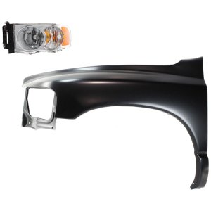 Headlight Assembly Kit for 2002-2005 Dodge Full Size Pickup, Left (Driver) Side, Halogen, 2-Piece with Fender, Replacement