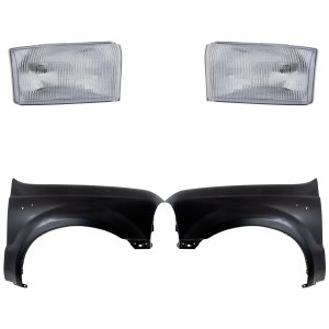 Front Fender Kit for 1999-2004 Ford F-250 Super Duty/F-350 Super Duty, Right (Passenger) and Left (Driver), Primed (Ready to Paint), 4-Piece Kit with Headlights, Replacement