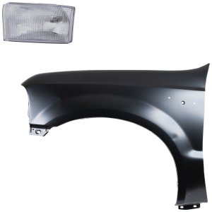 Front Fender Replacement Kit for Ford F-250 Super Duty/F-350 Super Duty 1999-2004, Left (Driver), Primed (Ready to Paint), 2-Piece Set with Headlight