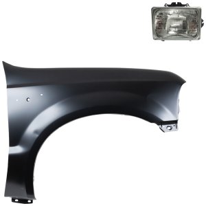Front Fender Right (Passenger) for Ford F-250/F-350/F-450/F-550 Super Duty 1999-2004, Primed (Ready to Paint), 2-Piece Kit with Headlight, Replacement