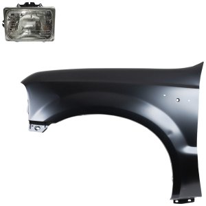 Front Fender Kit for Ford F-250/F-350/F-450/F-550 Super Duty 1999-2004, Left (Driver) Side, Primed (Ready to Paint), 2-Piece with Headlight, Replacement