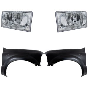 Front Fender Kit for 2002-2004 Ford Excursion, 2002-2005 F-Series Super Duty, Right (Passenger) and Left (Driver), Primed (Ready to Paint), 4-Piece Kit with Headlights, Replacement
