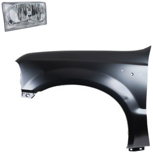 Front Fender Kit for Ford Excursion (2002-2004), F-Series Super Duty (2002-2005), Left (Driver) Side, Primed (Ready to Paint), 2-Piece with Headlight Replacement