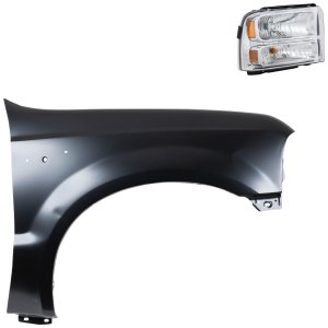 Front Fender Right (Passenger) for Ford F-250 Super Duty/F-350 Super Duty 2005-2007, Primed (Ready to Paint), 2-Piece Kit, with Headlight Replacement