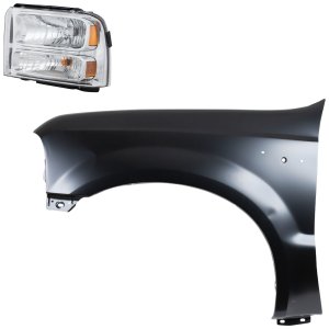 Headlight Assembly for Ford F-250 Super Duty/F-350 Super Duty 2005-2007, Left (Driver), Halogen, 2-Piece Kit, with Fender, Replacement