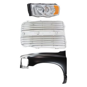 Front Fender for 2002-2005 Dodge Full Size Pickup, Left (Driver), 3-Piece Kit with Grille Assembly and Headlight Replacement