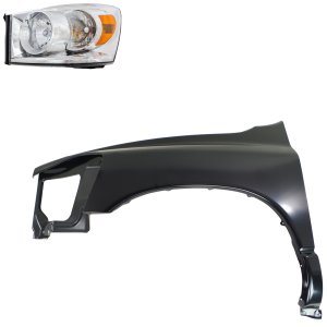 Headlight Assembly Kit for Dodge Ram 1500 (2006-2008) / Ram 2500 / Ram 3500 (2006-2009), Left (Driver), Halogen, 2-Piece Kit, with Fender Replacement