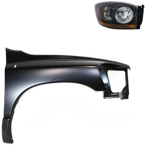 Headlight Assembly Kit for Dodge Ram 1500 (2006-2008) / Ram 2500/Ram 3500 (2006-2009), Right (Passenger) Side, 2-Piece Halogen with Fender, Replacement
